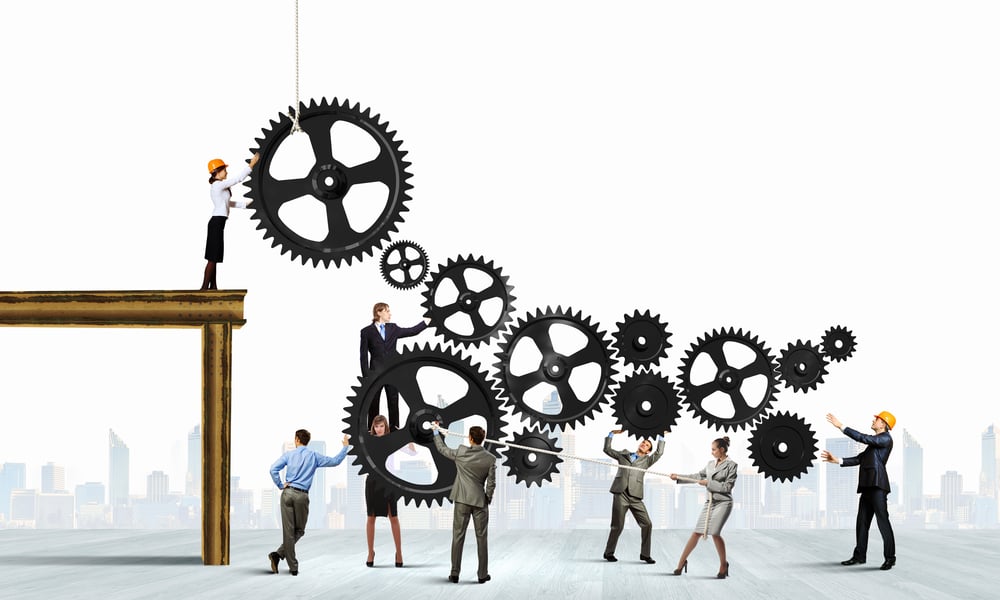 Conceptual-image-of-businessteam-working-cohesively.-Interaction-and-unity